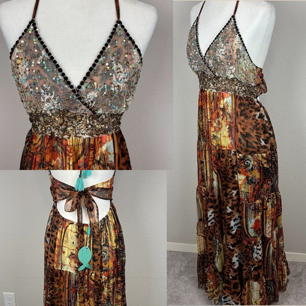 Antica Sartoria By Giacomo Cinque Maxi Dress Boho Artsy Festival Hippie Sheer